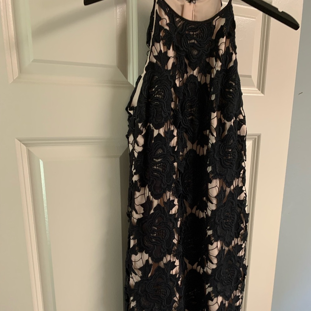 Nude and black lace overlay dress